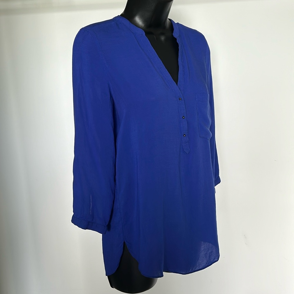 ZARA Basics Royal Blue Flowy V-Neck Tunic Blouse Women’s XS - Picture 6 of 12